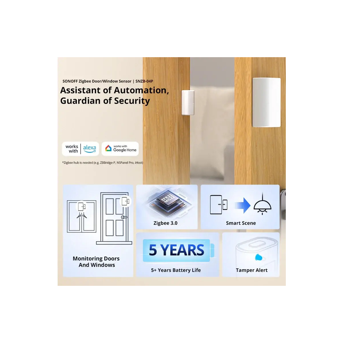 SONOFF SNZB-04P Zigbee senzor dverí a okien