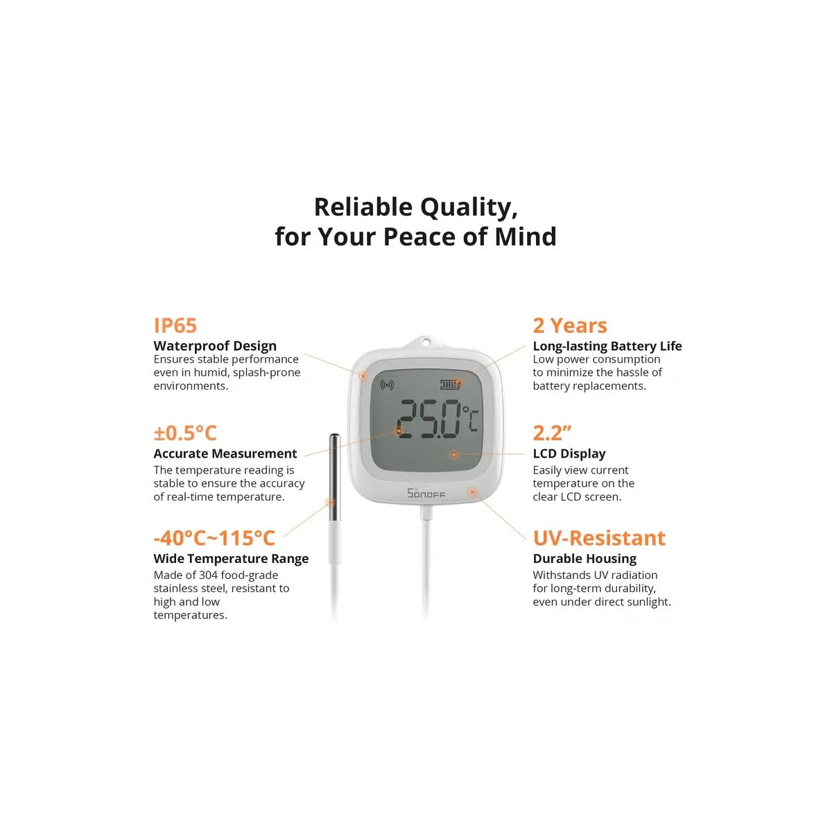 SONOFF SNZB-02LD IP65 Zigbee LCD inteligentný teplomer (verzia so sondou)