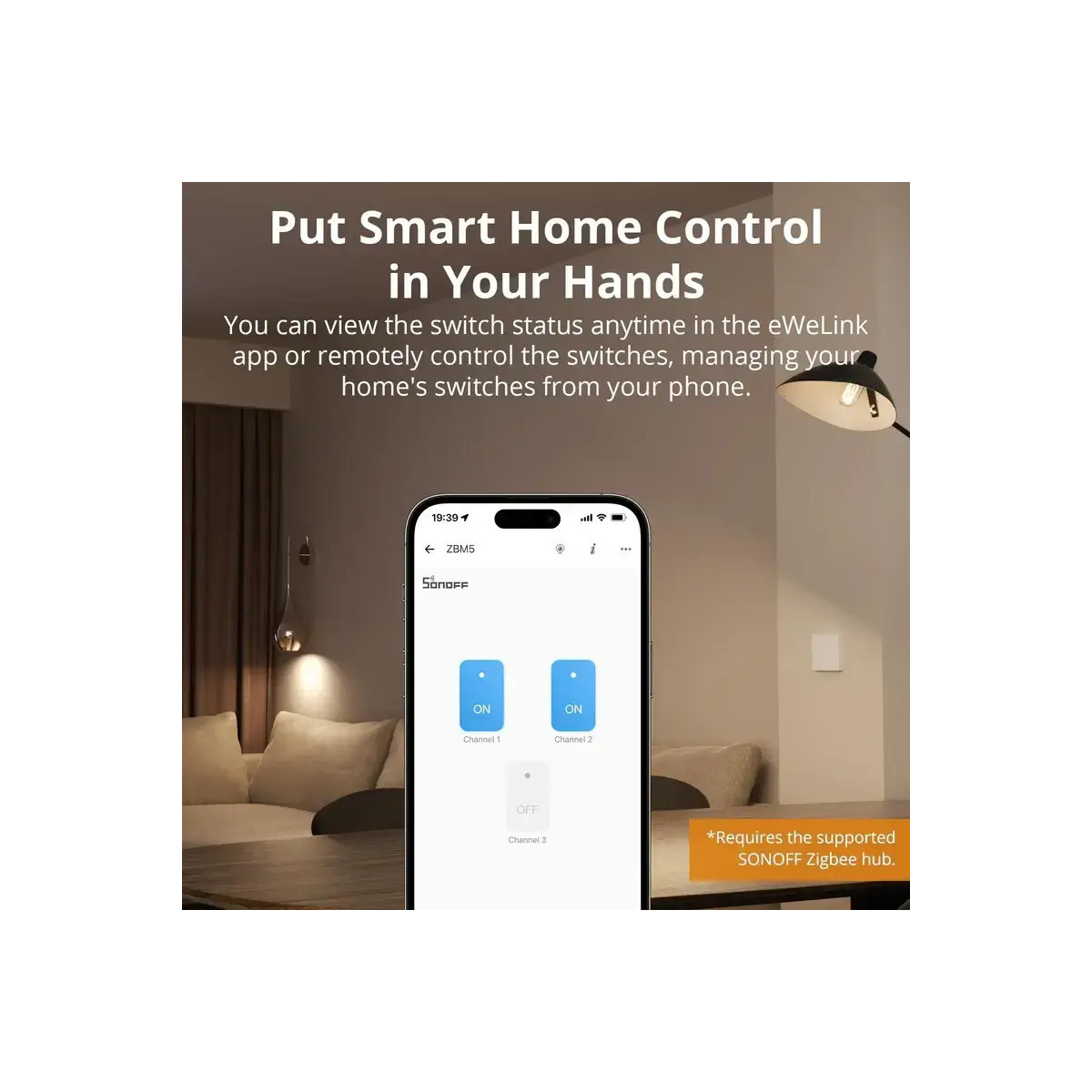 SONOFF ZBM5 SwitchMan Zigbee inteligentný nástenný vypínač, 3-tlačidlo, 80 mm (EU typ)