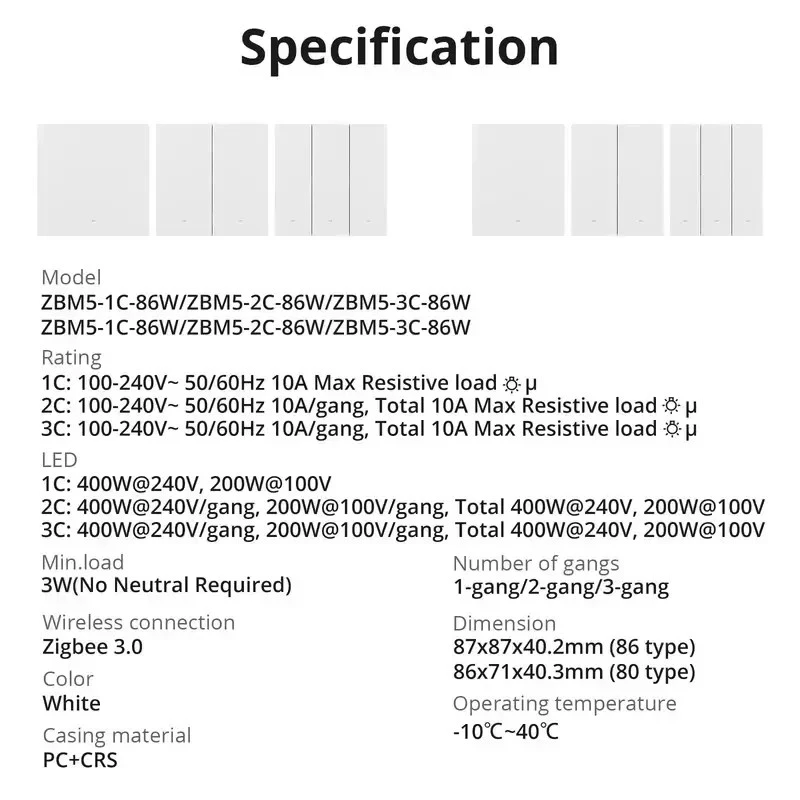 SONOFF ZBM5 SwitchMan Zigbee inteligentný nástenný vypínač, 3-tlačidlo, 80 mm (EU typ)