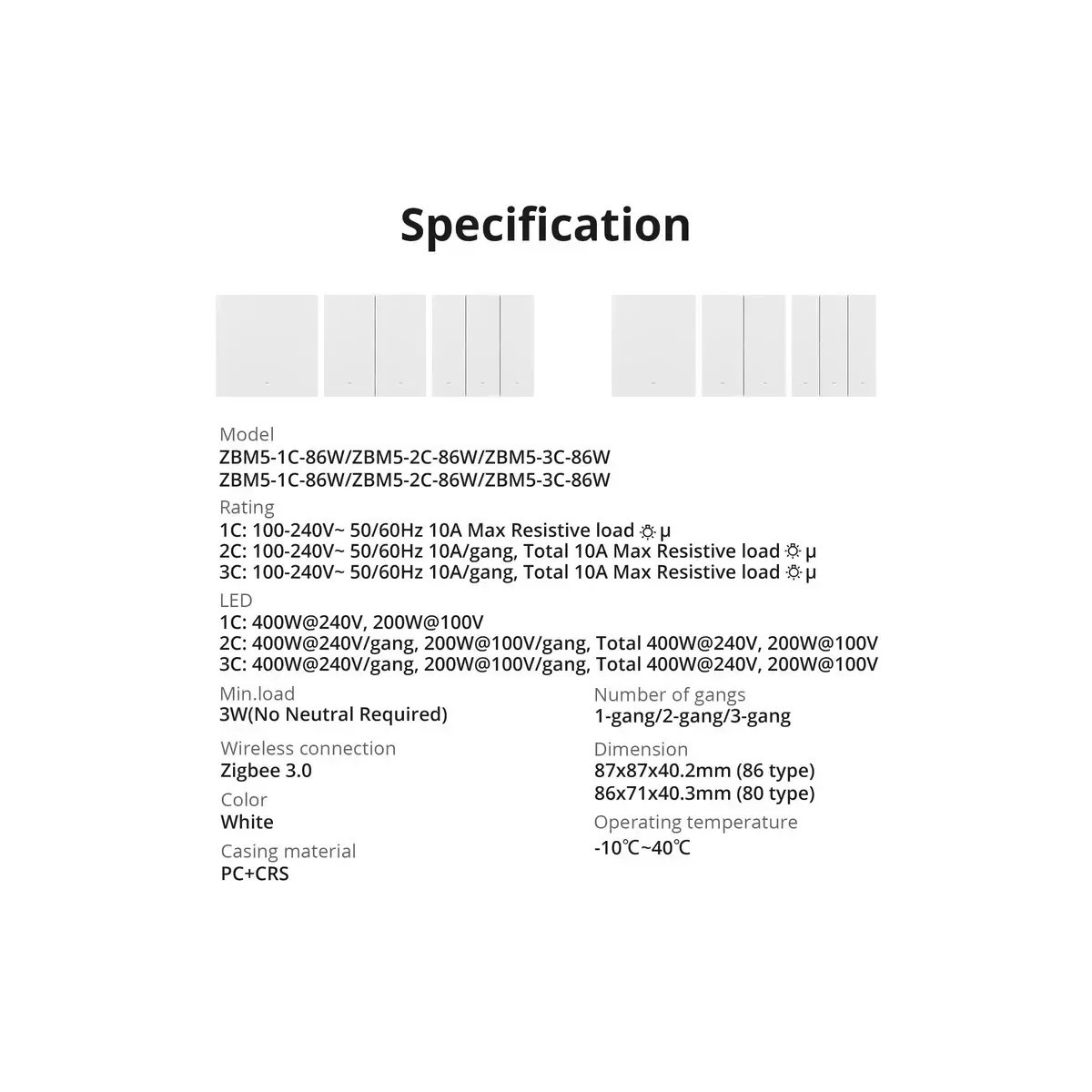 SONOFF ZBM5 SwitchMan Zigbee inteligentný nástenný vypínač, 3-tlačidlo, 80 mm (EU typ)