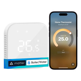 Meross Matter Smart Wi-Fi Termostat pre Kotol / Vodné Podlahové Kúrenie, MTS215BMA, Biely (EU verzia)
