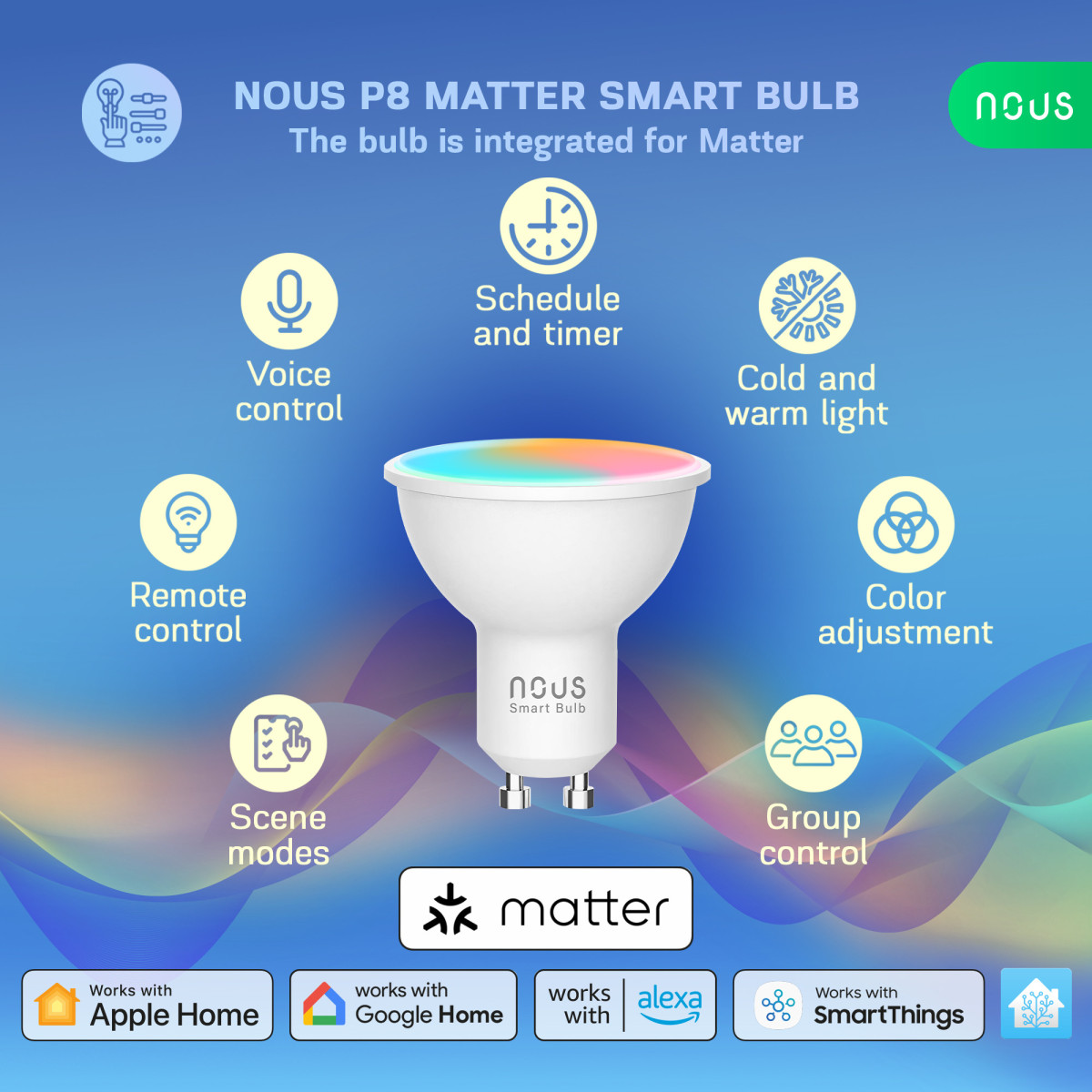 Nous P8 WiFi Smart Žiarovka RGB GU10 Tuya
