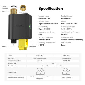 SONOFF SWV-ZNE Hydro ONE Lite Zigbee Inteligentný vodný ventil bez prietokomera