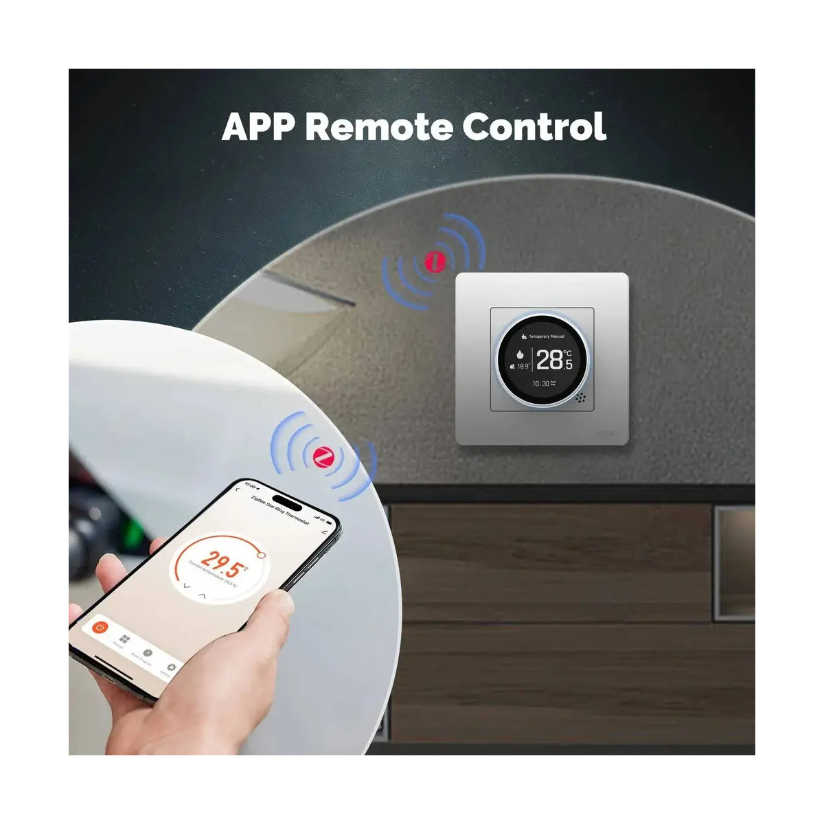 MOES ZigBee Star Ring inteligentný termostat, GA verzia pre vodné podlahové kúrenie, biely