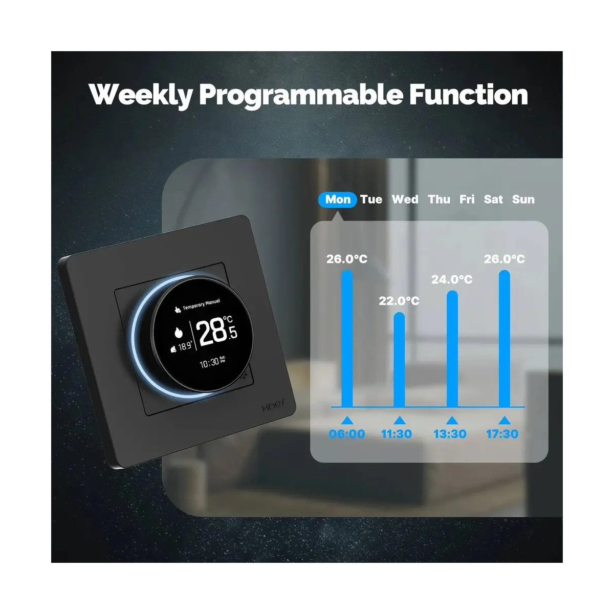 MOES ZigBee Star Ring inteligentný termostat, GA verzia pre vodné podlahové kúrenie, biely