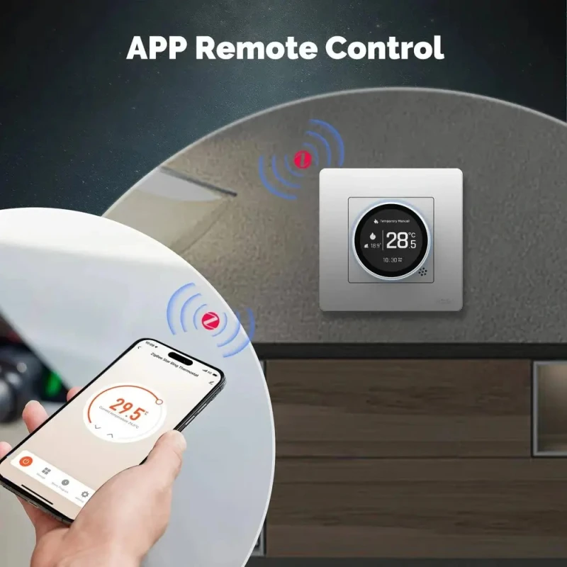 MOES ZigBee Star Ring inteligentný termostat, GB verzia pre elektrické podlahové kúrenie, sivý