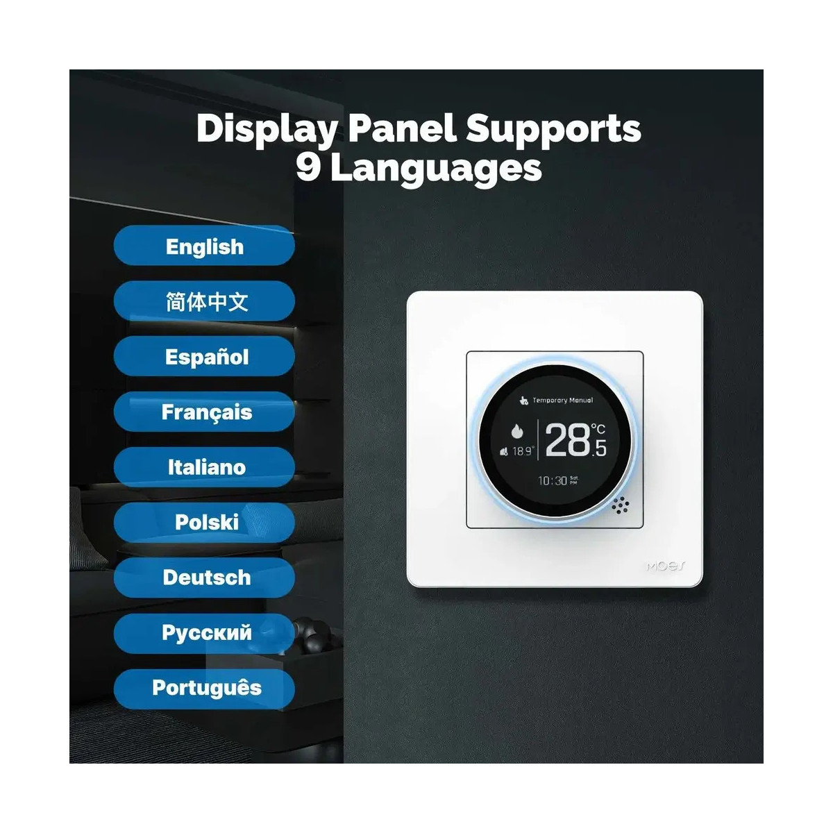 MOES ZigBee Star Ring inteligentný termostat, GC verzia pre bojler/kotol, sivý