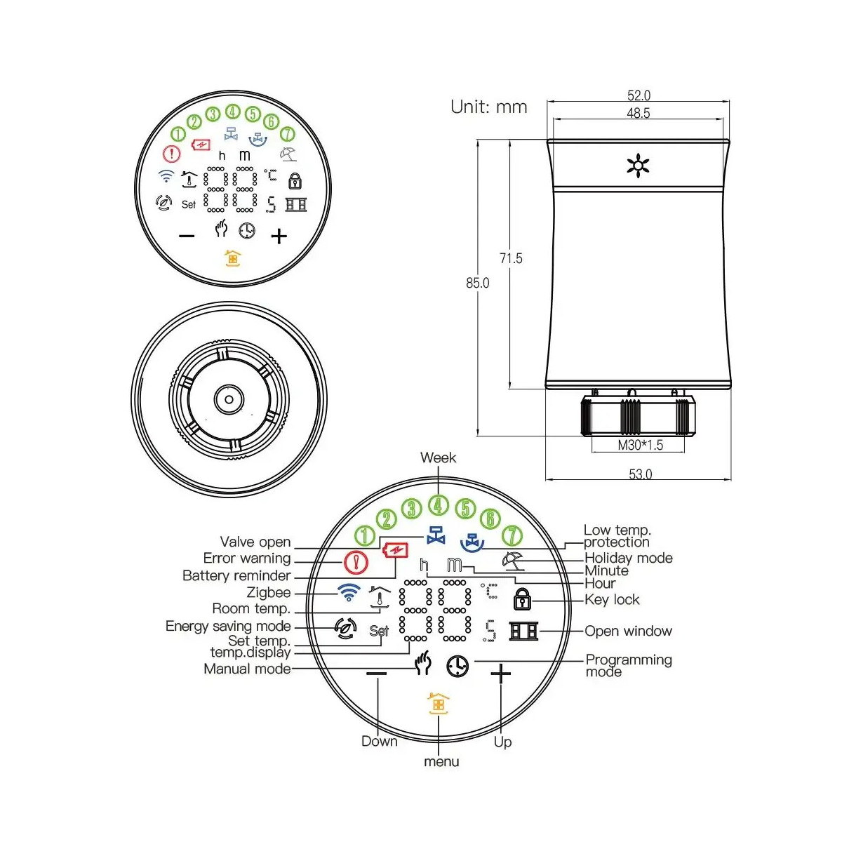 MOES ZigBee Tuya Inteligentný radiátorový ventil TRV BRT 100 Mini, čierny