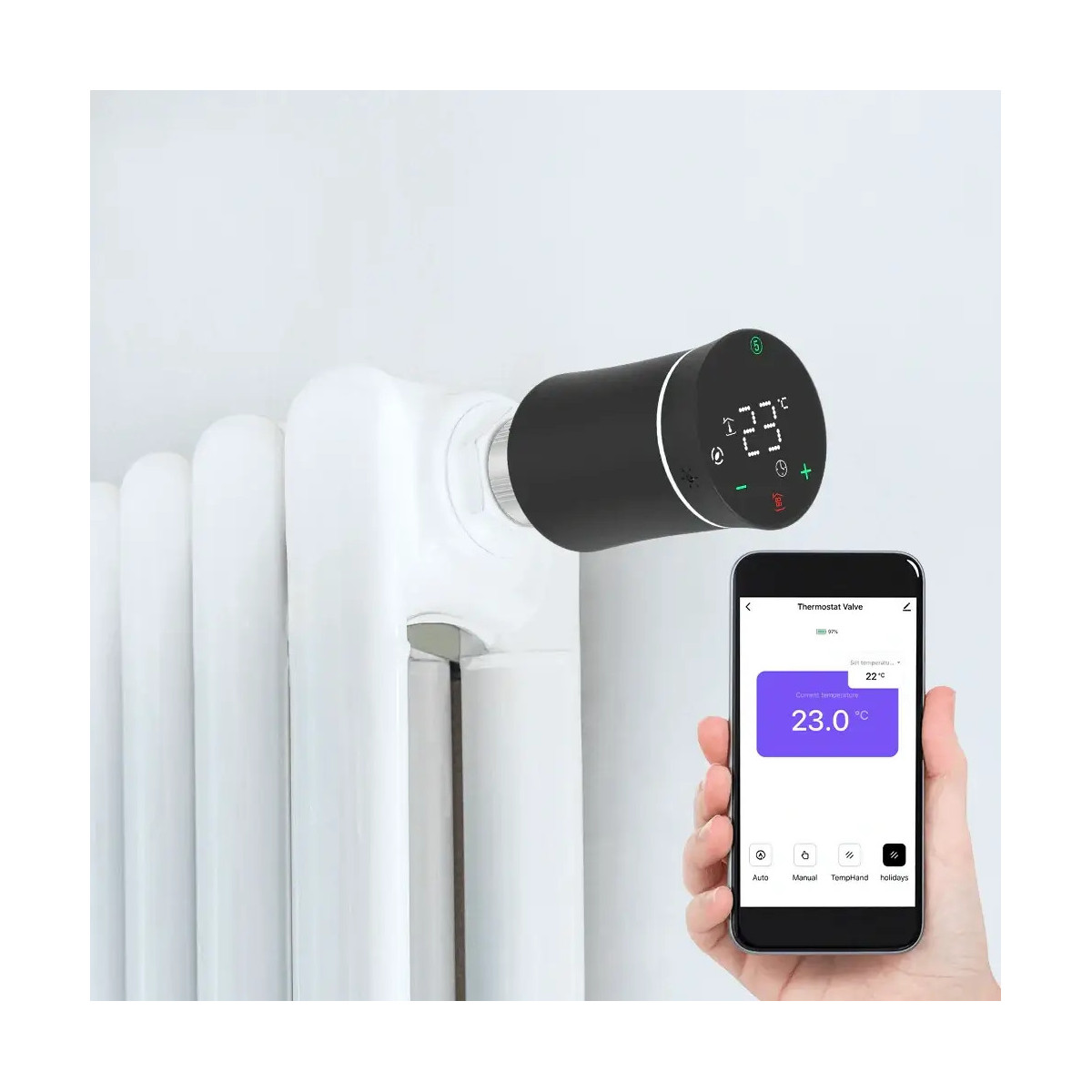 MOES ZigBee Tuya Inteligentný radiátorový ventil TRV BRT 100 Mini, čierny