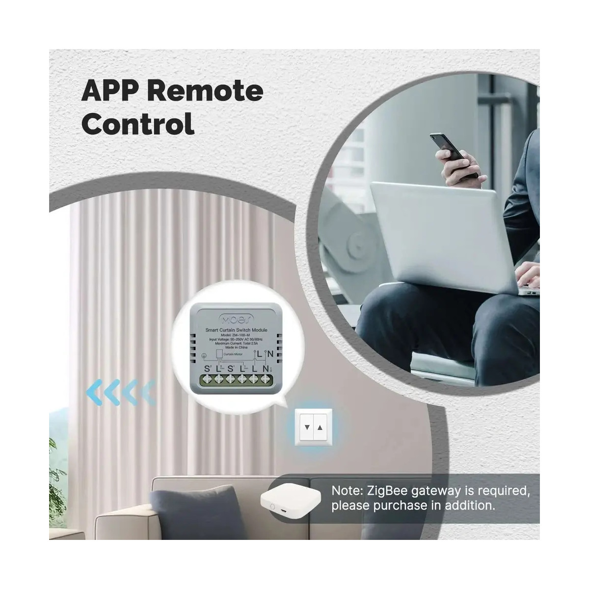 MOES ZigBee smart modul na ovládanie závesov mini