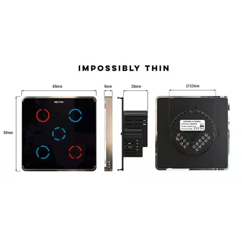 HELTUN Touch Panel Switch Solo (HE-TPS01-MKK), Z-Wave wall switch 1 button, Black