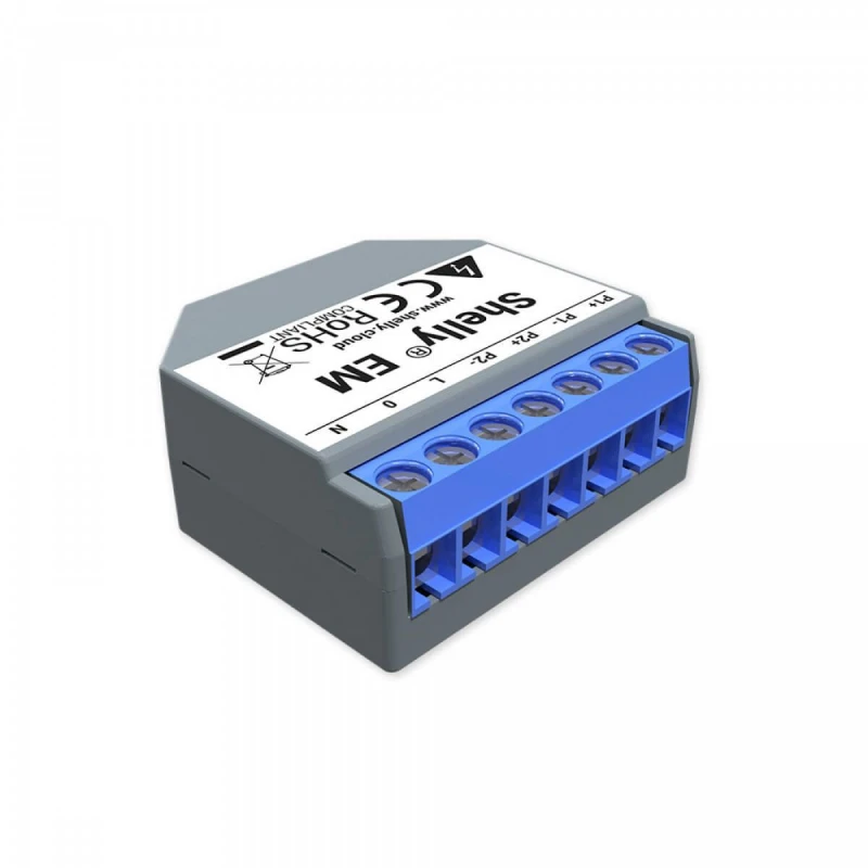 Shelly EM without clamp - power consumption measurement with up to 2 clamps up to 120A, output 1x2A (WiFi)