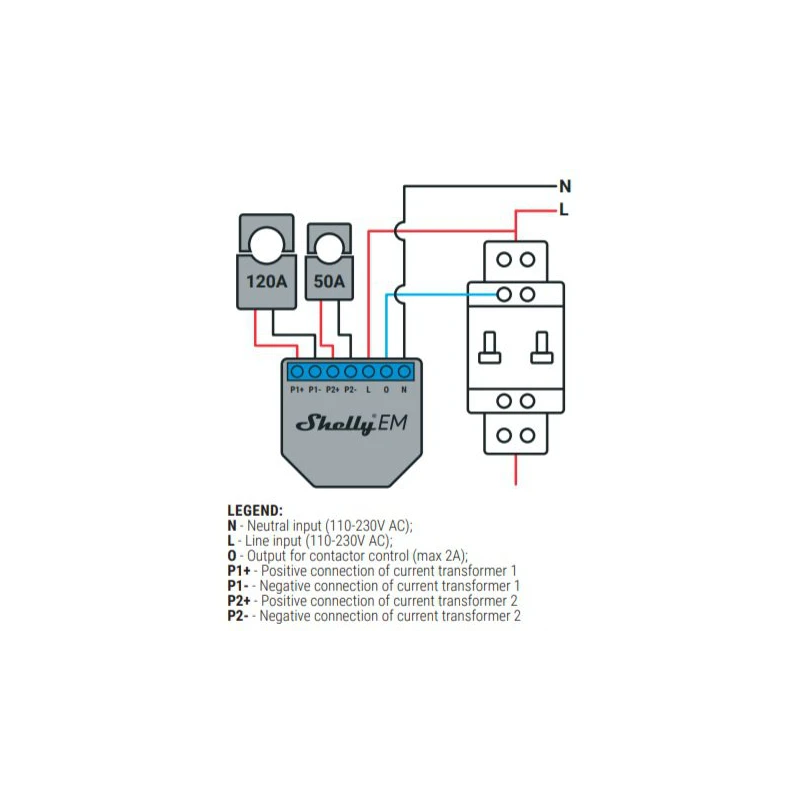 Shelly EM without clamp - power consumption measurement with up to 2 clamps up to 120A, output 1x2A (WiFi)