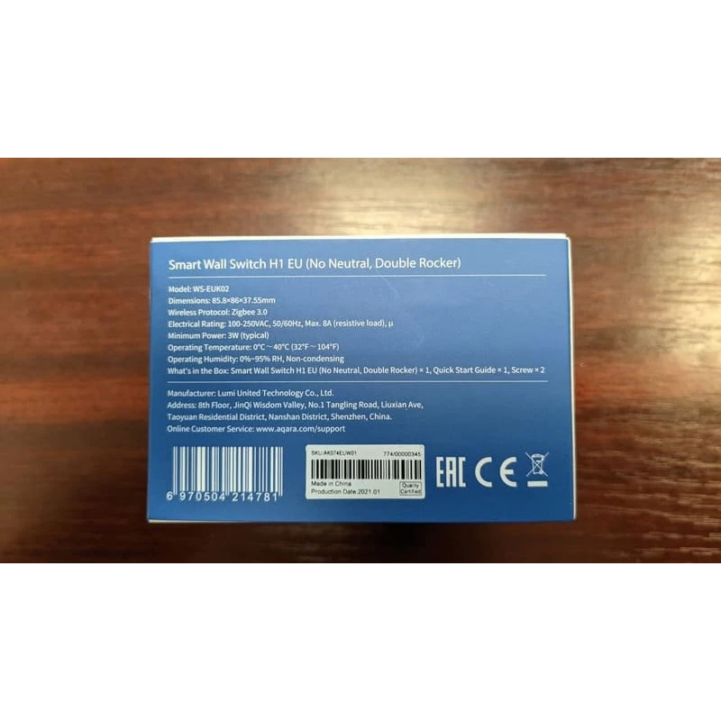 AQARA Smart Wall Switch H1 EU (No Neutral, Double Rocker) (WS-EUK02) - Zigbee wallswitch with double relay