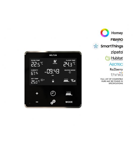 HELTUN Heating Thermostat (HE-HT01-MKK), Z-Wave termostat pre elektrické kúrenie, Čierny