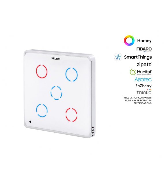 HELTUN Touch Panel Switch Quinto (HE-TPS05-WWM), Z-Wave wall switch 5 buttons, White