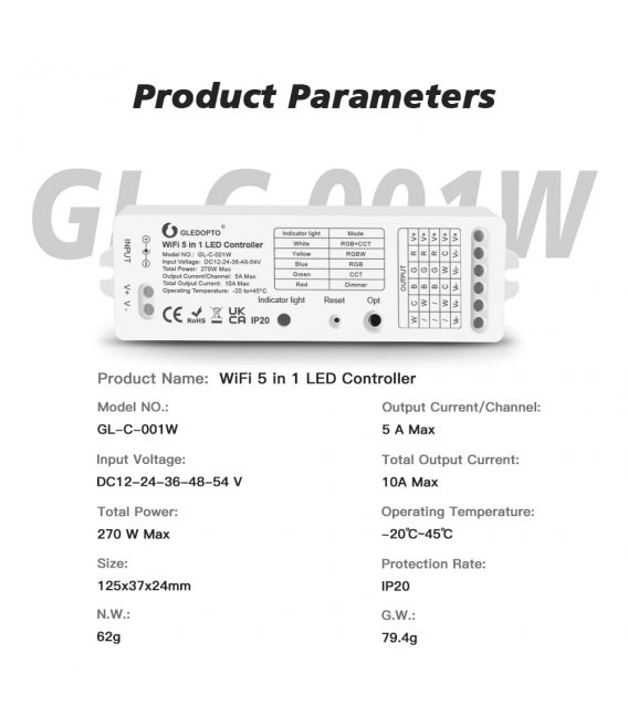 GLEDOPTO WiFi 5-in-1 LED controller powered by Tuya (GL-C-001W)