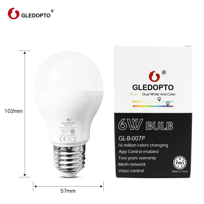 GLEDOPTO Zigbee Pro 6W LED Bulb Dual White and Color (GL-B-007P) - multi-colored LED bulb
