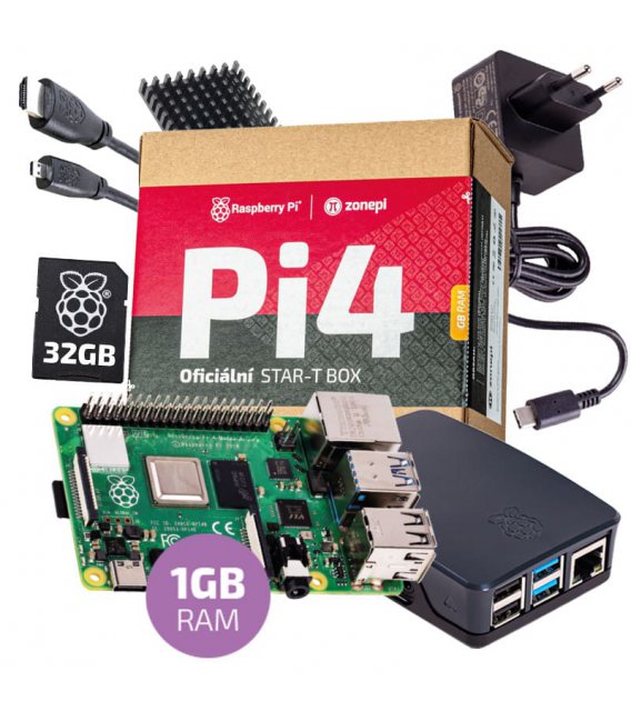 Official set with Raspberry Pi 4, 1GB RAM, 32GB card, official box