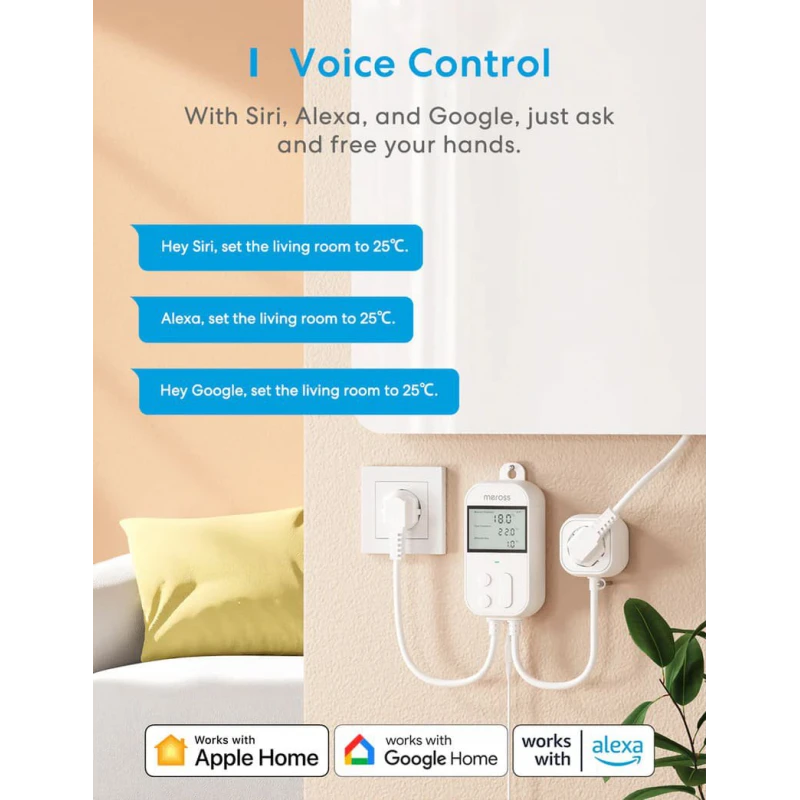 Meross Smart Wi-Fi Socket Thermostat, Heating & Cooling, MTS960HK (EU version)