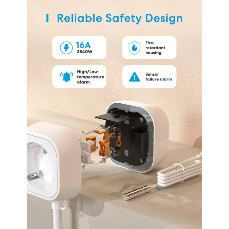 Meross Smart Wi-Fi Socket Thermostat, Heating & Cooling, MTS960HK (EU version)
