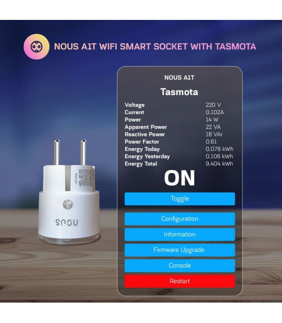 Nous A1T WiFi Smart Zásuvka s Tasmota firmwarem