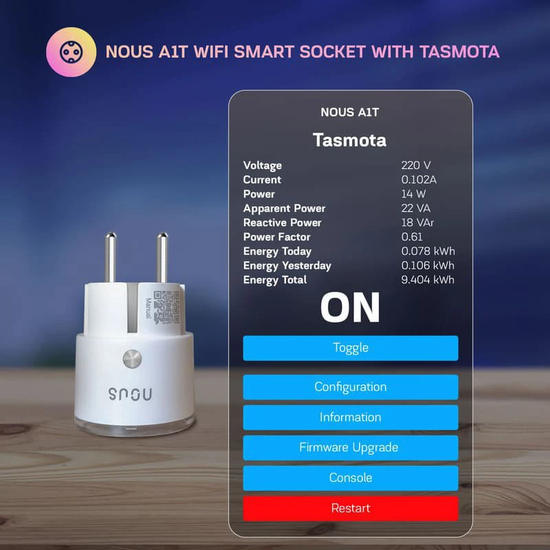 Nous A1T WiFi Smart Socket with Tasmota up to 16A