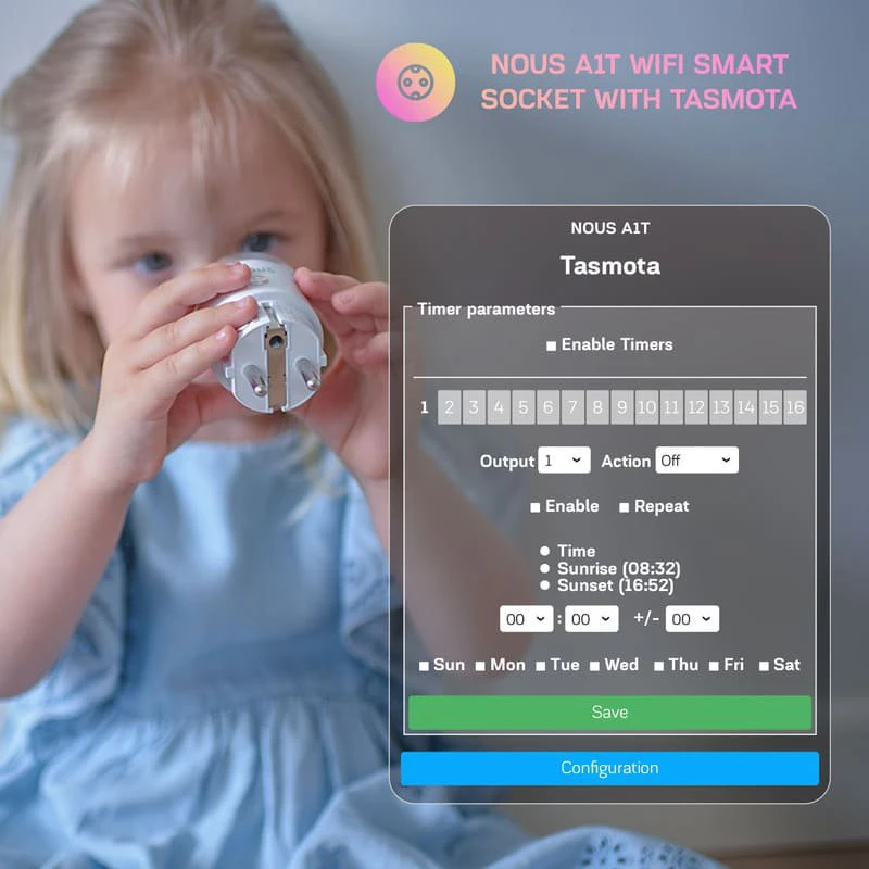 Nous A1T WiFi Smart Socket with Tasmota up to 16A