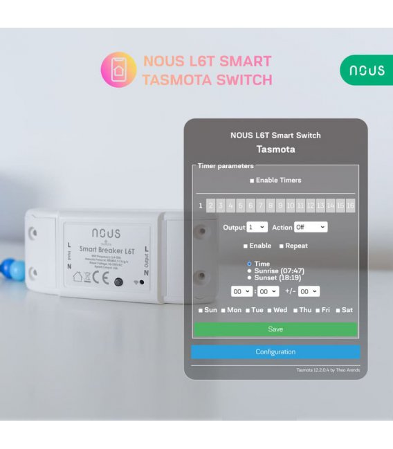 Nous L6T WiFi Smart Switch Breaker with Tasmota