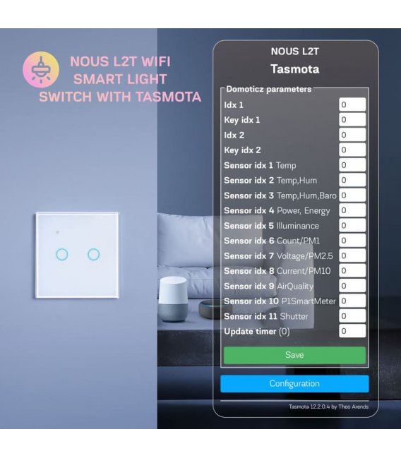 Nous L2T WiFi Smart Light Switch with Tasmota (2 channels)