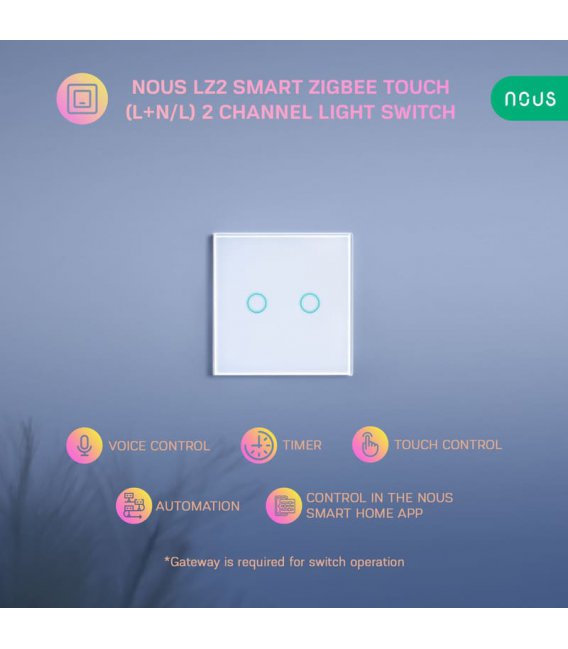 Nous LZ2 Zigbee Smart Dotykový Světelný Vypínač 2 kanály