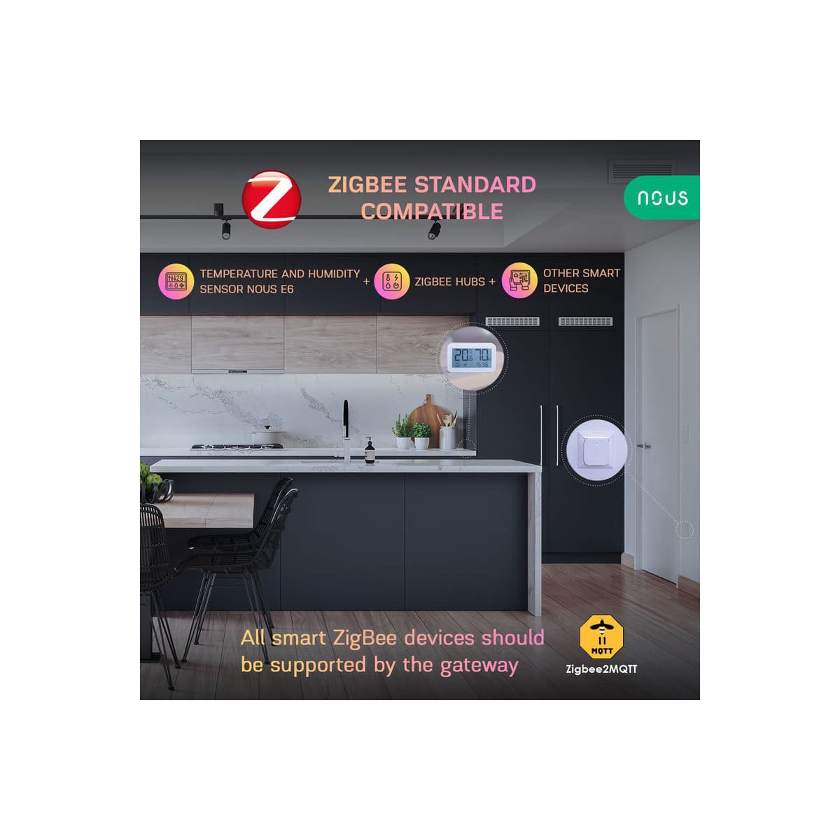 Nous E6 LCD Zigbee Smart Temperature and Humidity Sensor