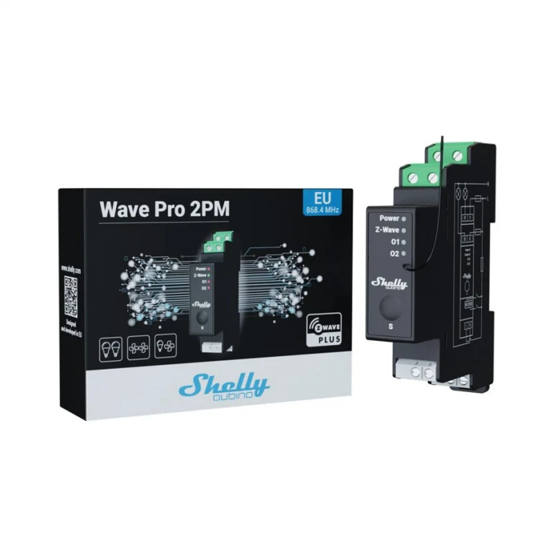 Shelly Wave Pro 2PM - spínací modul s meraním spotreby 2x 16A (Z-Wave)