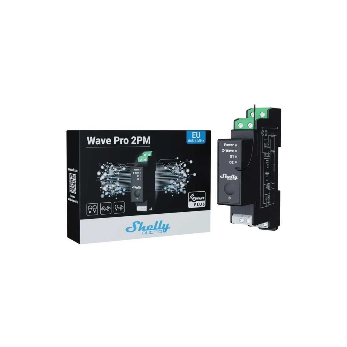 Shelly Wave Pro 2PM - spínací modul s meraním spotreby 2x 16A (Z-Wave)