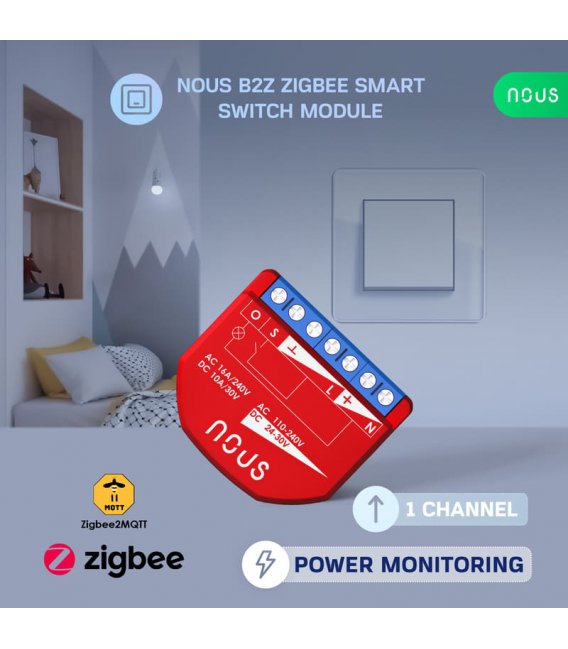 Nous B2Z ZigBee Smart Spínací Modul (1 kanál, měření spotřeby)