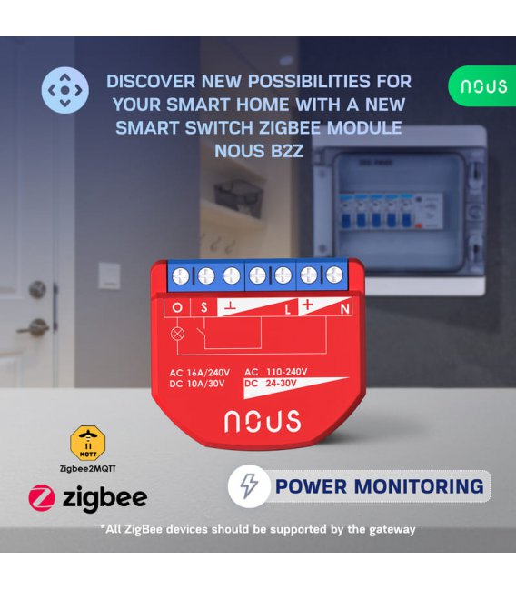 Nous B2Z ZigBee Smart Spínací Modul (1 kanál, meranie spotreby)