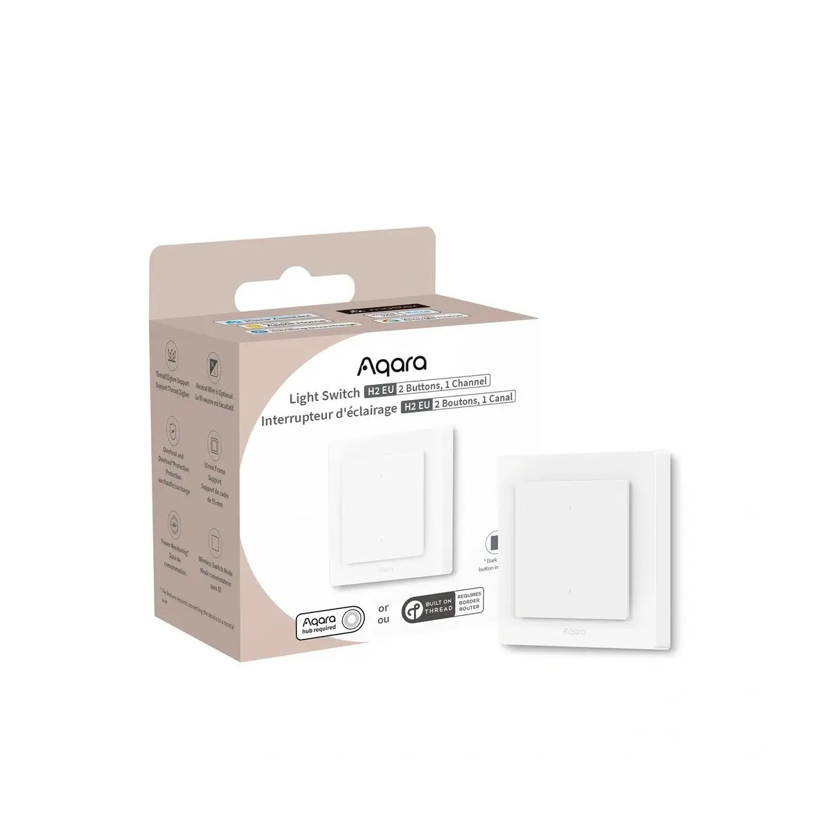 AQARA Light Switch H2 EU (2 Buttons, 1 Channel) (WS-K07D) - Zigbee a Thread vypínač s relé