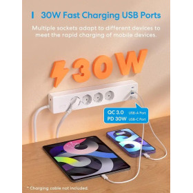 Meross Matter Smart Predlžovačka s rýchlym nabíjaním, 4 AC + 2 USB-C + 2 USB-A, MSP844SMA (EU verzia)