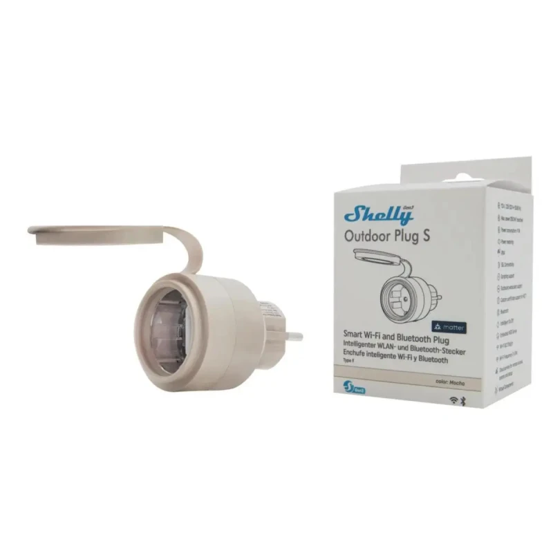 Shelly Outdoor Plug S Gen3 Mocha - vonkajšia zásuvka s meraním spotreby (WiFi, Bluetooth)