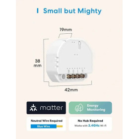 Meross Smart Wi-Fi Spínací Modul Pod Vypínač s Meraním Spotreby, MSS815MA