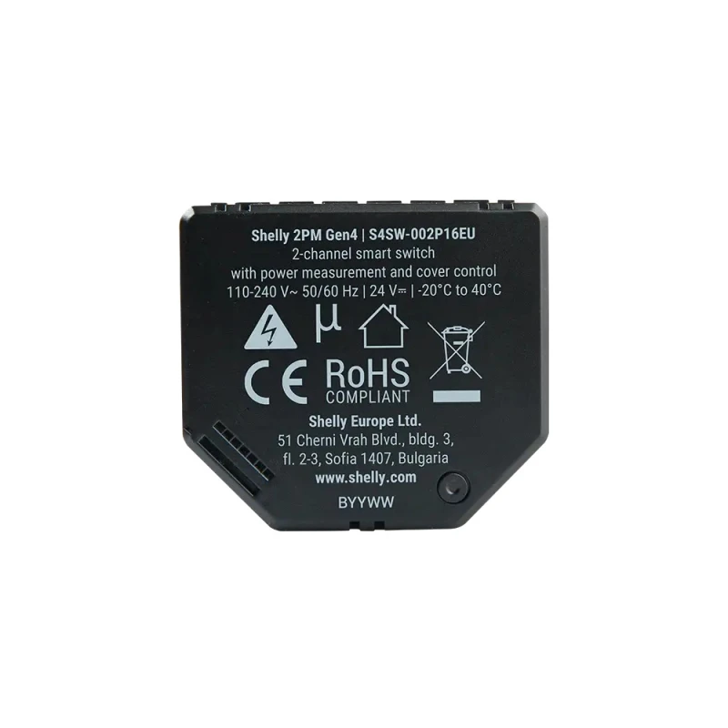 Shelly 2PM Gen4 - spínací modul s meraním spotreby 2x 10A (WiFi, Bluetooth, Zigbee, Matter)