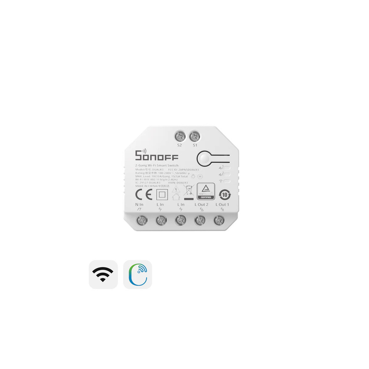 SONOFF DUALR3 Wi-Fi smart spínač s 2 relé a s meraním spotreby