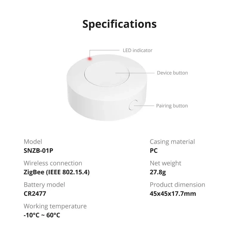 SONOFF SNZB-01P Zigbee bezdrôtové tlačidlo