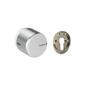 Tedee GO2 inteligentný zámok – strieborný hliník / biela + európsky adaptér