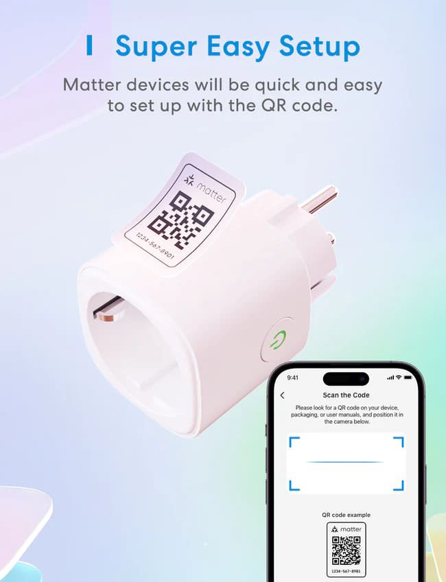 Meross Matter Smart Wi-Fi Plug with Energy Monitor, MSS315 (EU Version)