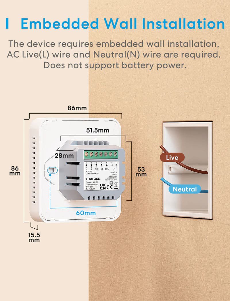 Inteligentný Wi-Fi termostat Meross pre elektrický systém podlahového vykurovania, MTS200HK (EU verzia)