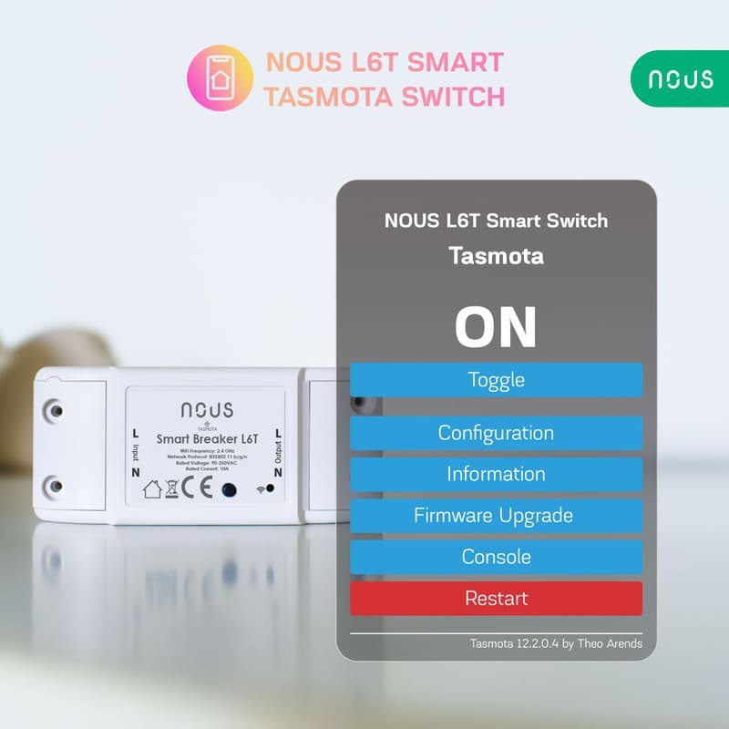 Nous L6T WiFi Smart Switch Breaker s Tasmotou