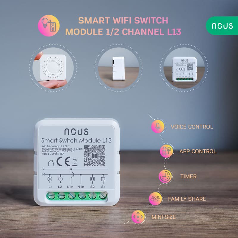 Nous L13 WiFi Smart Switch Module 1/2 channel Tuya