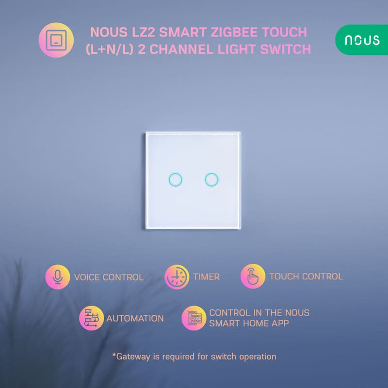 Nous LZ2 Zigbee Smart Touch Light Switch 2 kanály